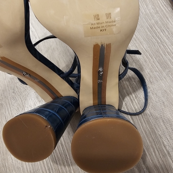 NEW Sam Edelman Kit Block Heel Blue Sandals - Picture 7 of 8